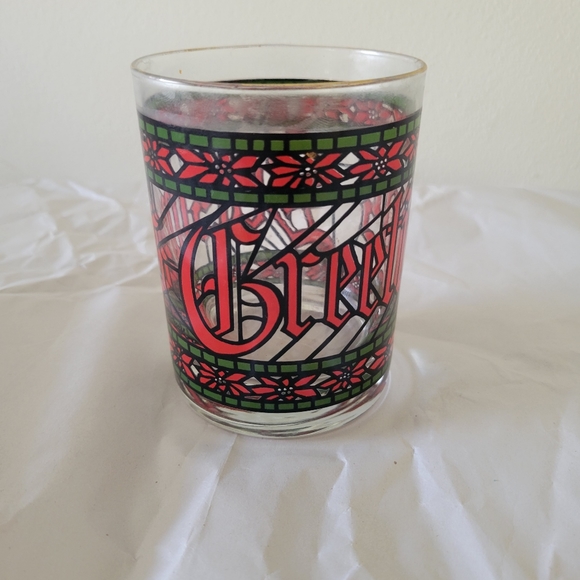 Vintage HOUZE Glass SEASONS GREETINGS Holiday Christmas STAINED GLASS Rocks glas - Picture 3 of 6